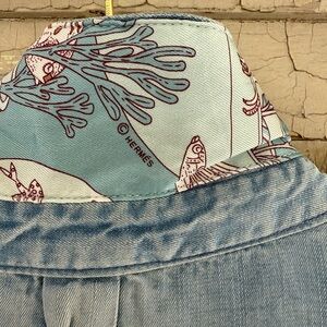 Hermès Blue Scarf on a Denim Shacket